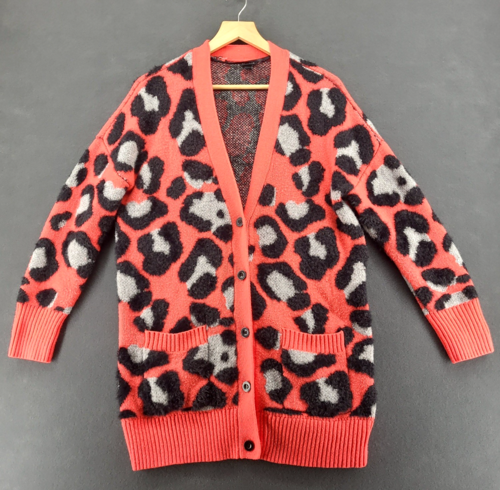 Torrid Eyelash Knit Leopard Cardigan Sweater Coral Pink Orange Pockets Womens 0